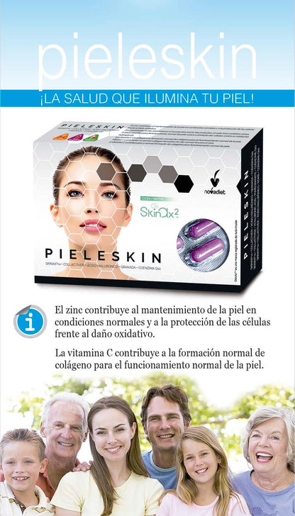 Novadiet - PIELESKIN Capsulas con SkinAx²™, Collactive, Ácido Hialurónico, Granada y Coenzima Q10 - Ayuda Reducir las Arrugas, las Manchas y las Imperfecciones de la Piel - 30 Cápsulas