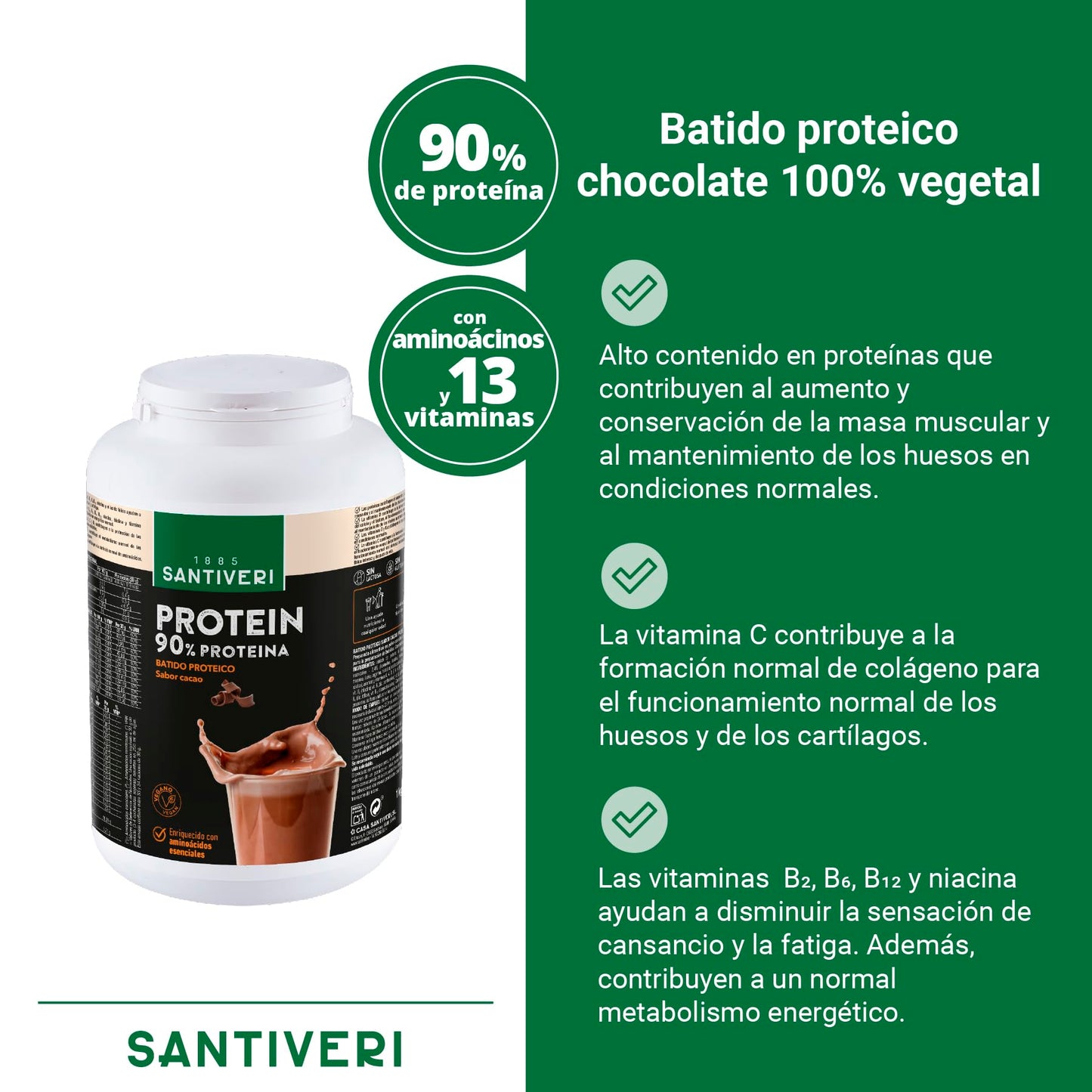 Santiveri - Proteína 90 Instante Cacao Alimento Suplemento - 1kg