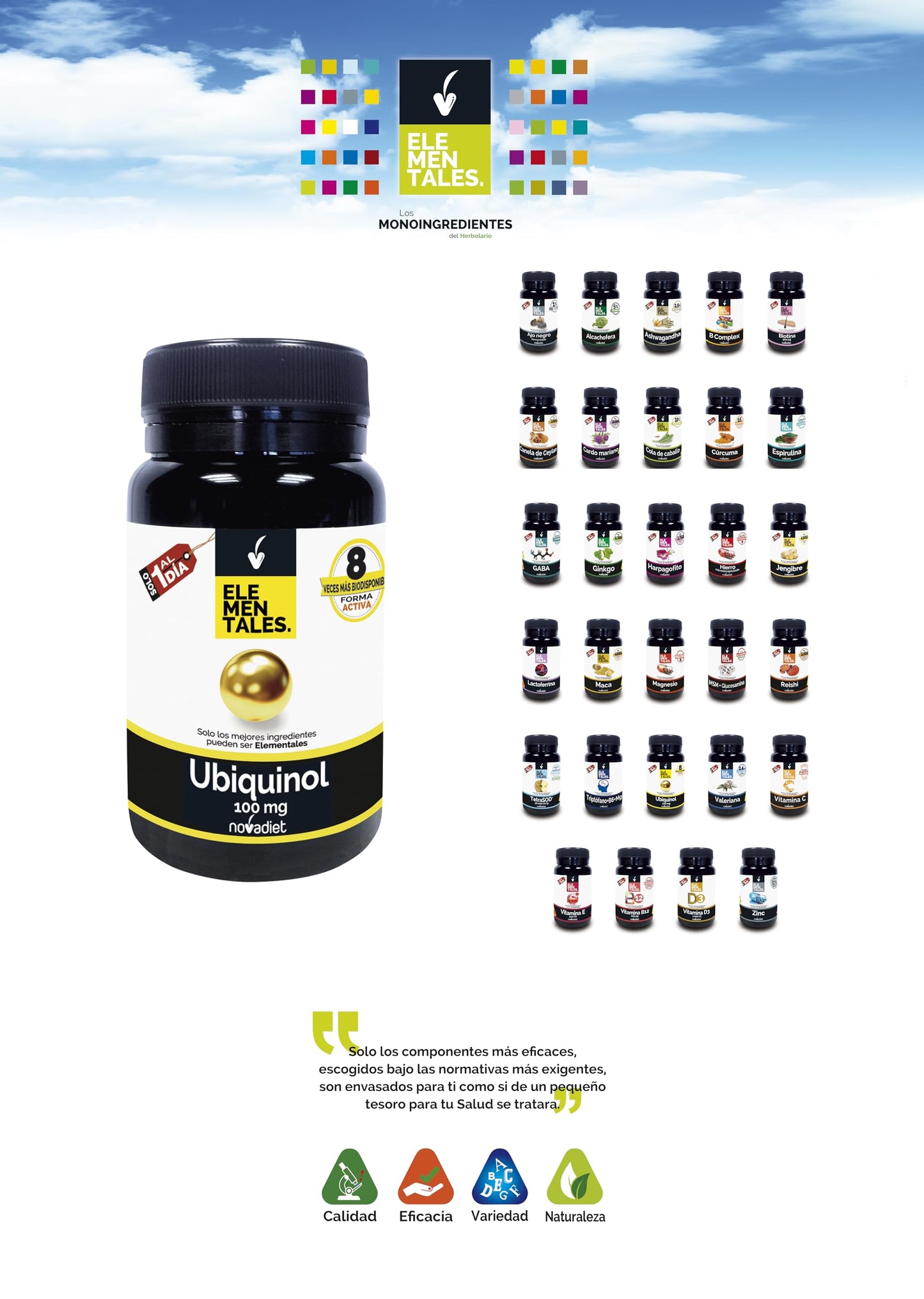 Novadiet - ELEMENTALES UBIQUINOL 100 MG Càpsulas con Kaneka Ubiquinol - Complemento Alimenticio Potente Antioxidante - Apoyo Cardiovascular, Oral, Neuronal y Renal - 30 Cápsulas Blandas Vegetales