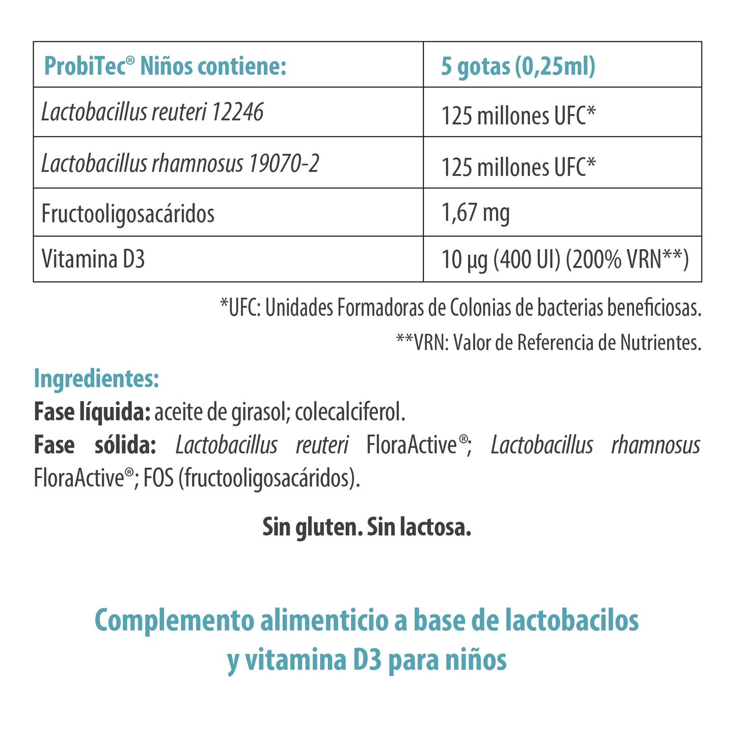 100% Natural - ProbiTec Niños 1 Vitamina D. Envase Mensual 7,5 Mililiter