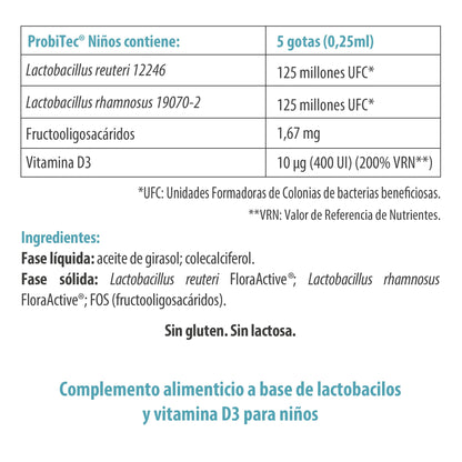 100% Natural - ProbiTec Niños 1 Vitamina D. Envase Mensual 7,5 Mililiter