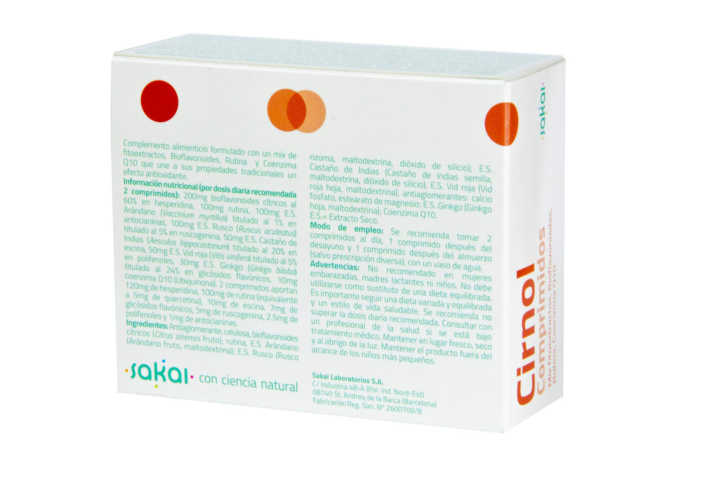 Sakai – Cirnol comprimidos con Ginkgo, Castaño de Indias y Rusco– Favorece la circulación sanguínea, ayuda a evitar las piernas cansadas y su hinchazón. Previene las varices vasculares. Con Coenzima Q10