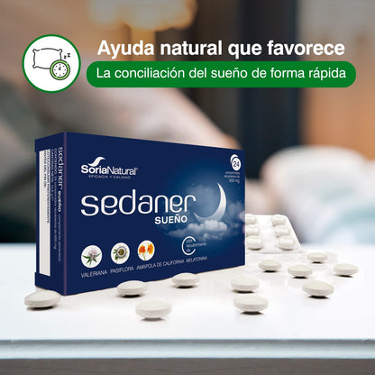 SoriaNatural - Sedaner Sueño - Complemento alimenticio - Ayuda a conciliar el sueño – Valeriana - Amapola - Pasiflora - Melatonina 24 comprimidos