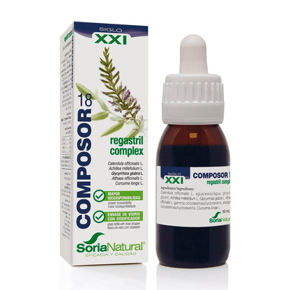 Soria Natural Composor 18 Regastril Complex – Con Caléndula, Milenrama, Regaliz, Malvavisco y Cúrcuma – Favorece la Protección Gástrica - Ayudan a Proteger la Mucosa Gastrointestinal - 50ml