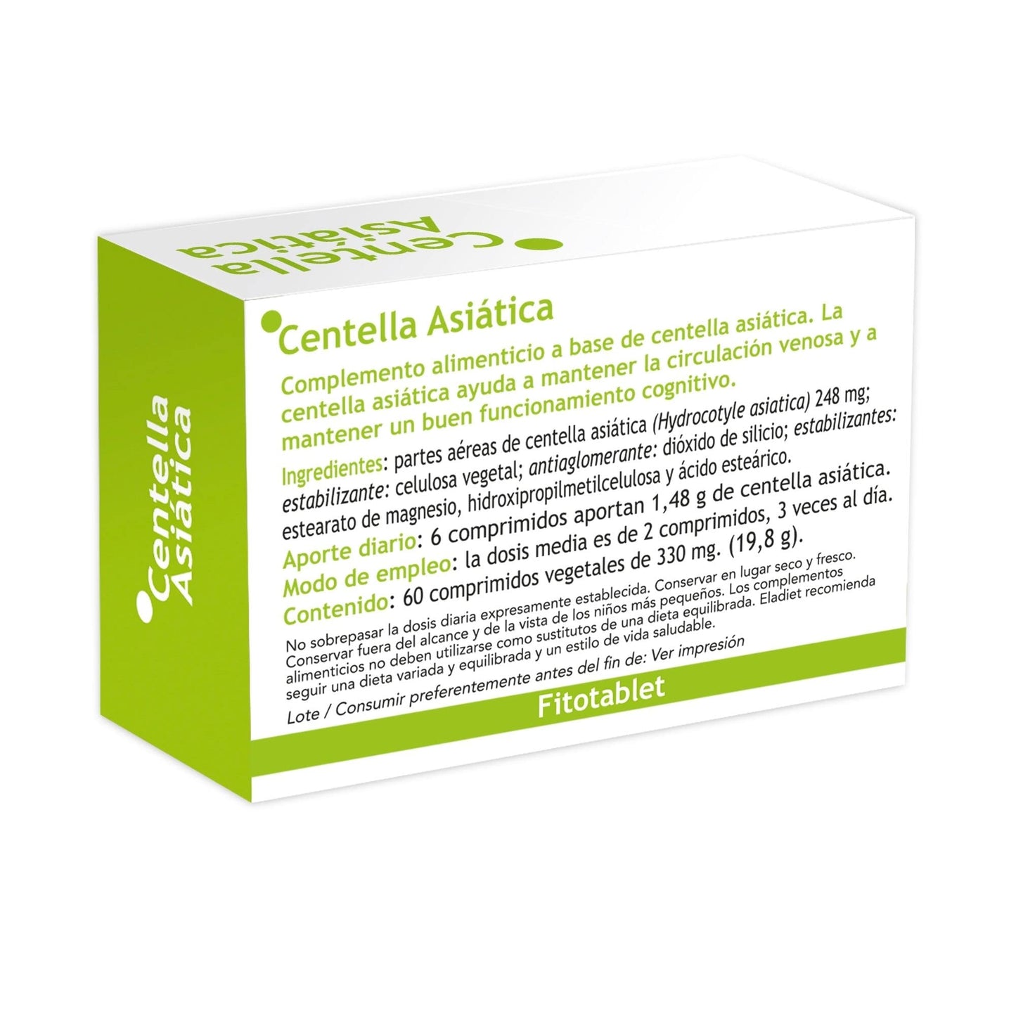 Complemento Alimenticio de Centella Asiática - 60 Comprimidos - Favorece la Circulación Sanguínea Propiedades Depurativas - Efecto Vasodilatador - Eladiet, 60 unidad, 1