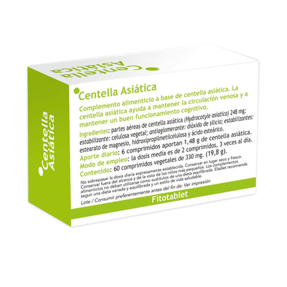 Complemento Alimenticio de Centella Asiática - 60 Comprimidos - Favorece la Circulación Sanguínea Propiedades Depurativas - Efecto Vasodilatador - Eladiet, 60 unidad, 1