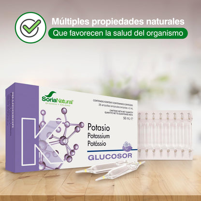 Soria Natural Glucosor Potasio - Suplemento a Base de Potasio en Ampollas – Apoya la Función Muscular, Nerviosa y Cardíaca – Ayuda a Reestablecer Electrolitos del cuerpo -Caja con 28 Ampollas de 2 ml