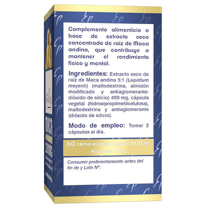 Maca Andina Estado Puro 2000mg | Extracto Nativo 5:1 Macatonic™ de Producción Sostenible | Energía Mantenida y Vigorizante Natural | Apto Veganos | 60 Cápsulas de Tongil