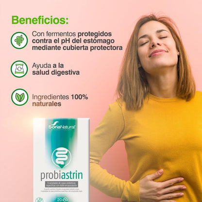 Soria Natural Probiastrin - Formulado con 6 Variedades de Cepas Probióticas – Favorece Salud Intestinal – Ayuda en Procesos Diarreicos – Doble Encapsulación y Fermentos - Caja con 20 cápsulas de 570mg