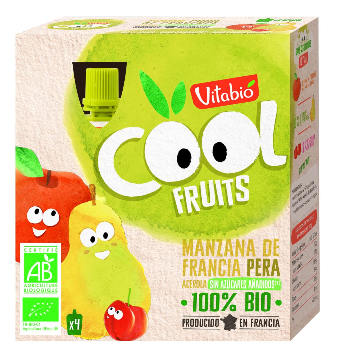 Vitabio - Bolsita De Fruta Bio - Cool Fruit Manzana Pera - 4X90G