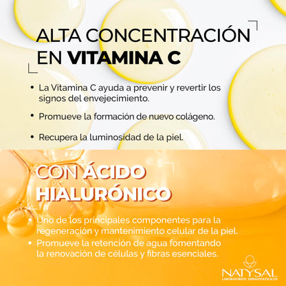 ELIXIR DE VITAMINA C Y ÁCIDO HIALURÓNICO 20 ml | Suero iluminador | Suero antioxidante | Fuentes naturales de vitamina C | Apto para veganos | Todo tipo de pieles | Natysal