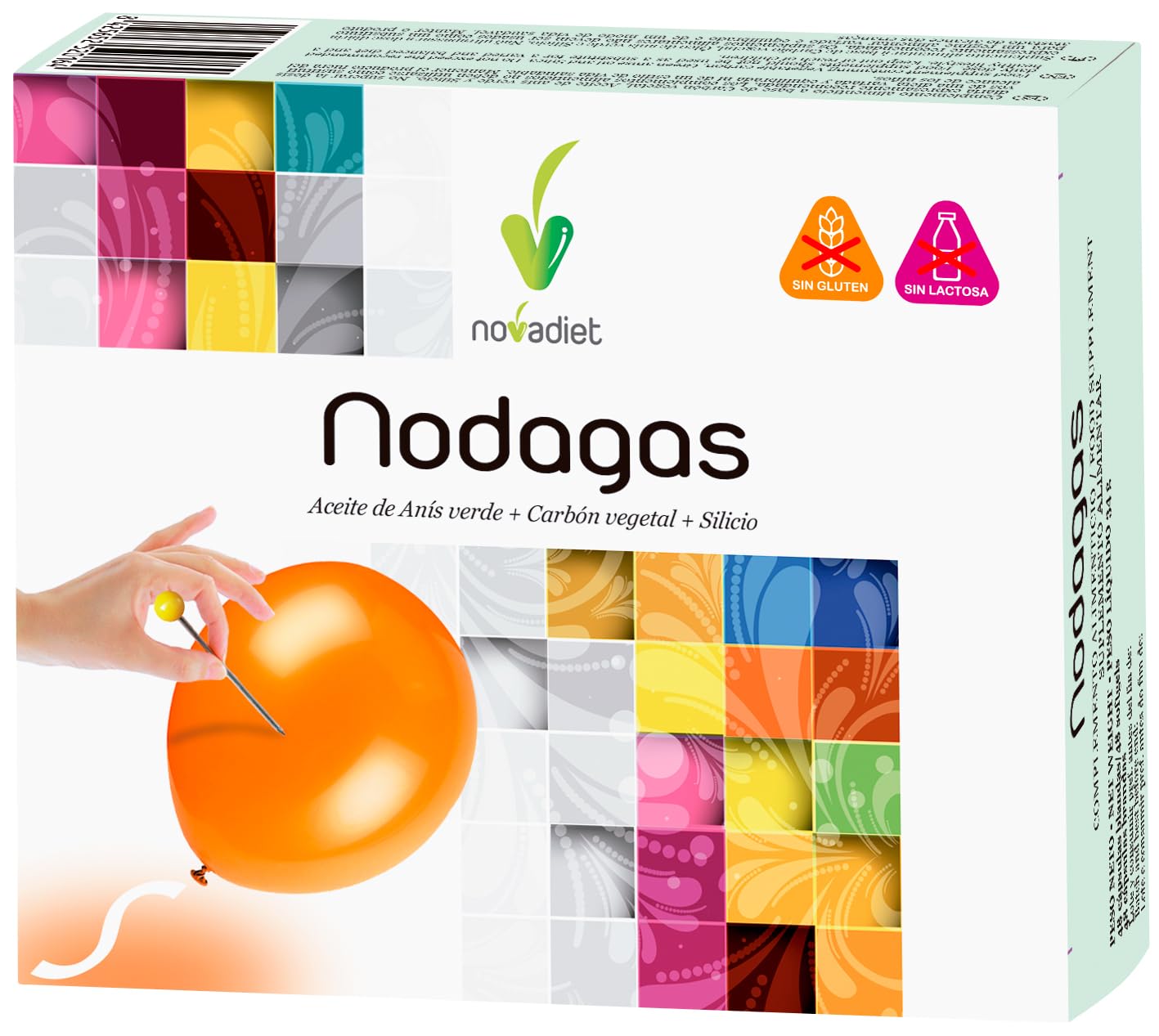 Novadiet - NODAGAS Cápsulas con Aceite de Anís Verde, Carbón Vegetal Purificado y Silicio - Ayuda a Disminuir el Meteorismo las Flatulencias, Hinchazón Abdominal y la Digestión Saludable - 48 Cápsulas
