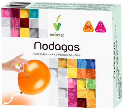 Novadiet - NODAGAS Cápsulas con Aceite de Anís Verde, Carbón Vegetal Purificado y Silicio - Ayuda a Disminuir el Meteorismo las Flatulencias, Hinchazón Abdominal y la Digestión Saludable - 48 Cápsulas