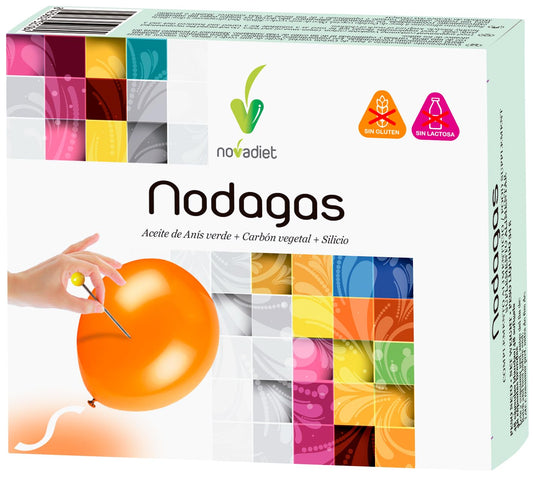 Novadiet - NODAGAS Cápsulas con Aceite de Anís Verde, Carbón Vegetal Purificado y Silicio - Ayuda a Disminuir el Meteorismo las Flatulencias, Hinchazón Abdominal y la Digestión Saludable - 48 Cápsulas