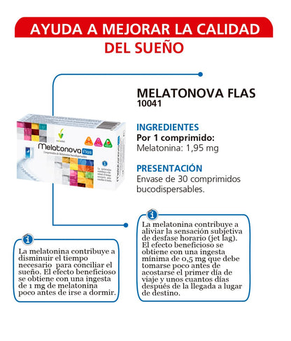 Novadiet - MELATONOVA FLAS Comprimidos de Melatonina - Complemento Alimenticio para un Sueño Reparador y Ayuda al Insomnio - Alivio del Desfase Horario - 30 Comprimidos Bucodispersables.