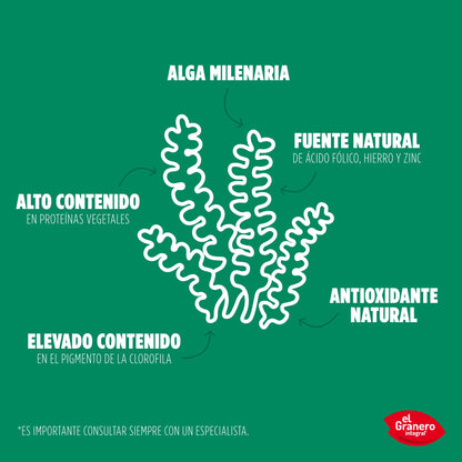 El Granero Integral - Chlorella Ecológica - 200 g - Apto para Veganos - Rico en Proteínas, Fibra y Vitamina B12 - Ayuda a la Depuración del Organismo - Ideal para Mezclar con Líquidos