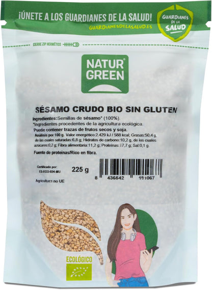 NaturGreen - Semillas de Sésamo Crudo BIO, Semillas de Ajonjolí Ecológicas, Sin Gluten - 225 g