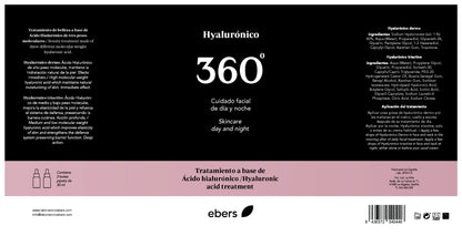 Ebers Hyalurónico 360º. Tratamiento intensivo día y noche a base de ácido hialurónico. Fórmula vegana. Hyaluronico Dermo (día) 30 ml + Hyarluronico Triactive (noche) 30 ml