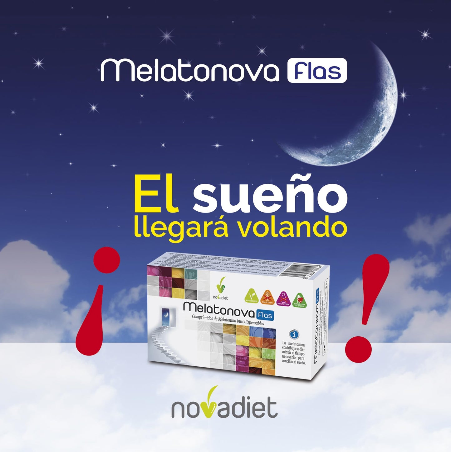 Novadiet - MELATONOVA FLAS Comprimidos de Melatonina - Complemento Alimenticio para un Sueño Reparador y Ayuda al Insomnio - Alivio del Desfase Horario - 30 Comprimidos Bucodispersables.