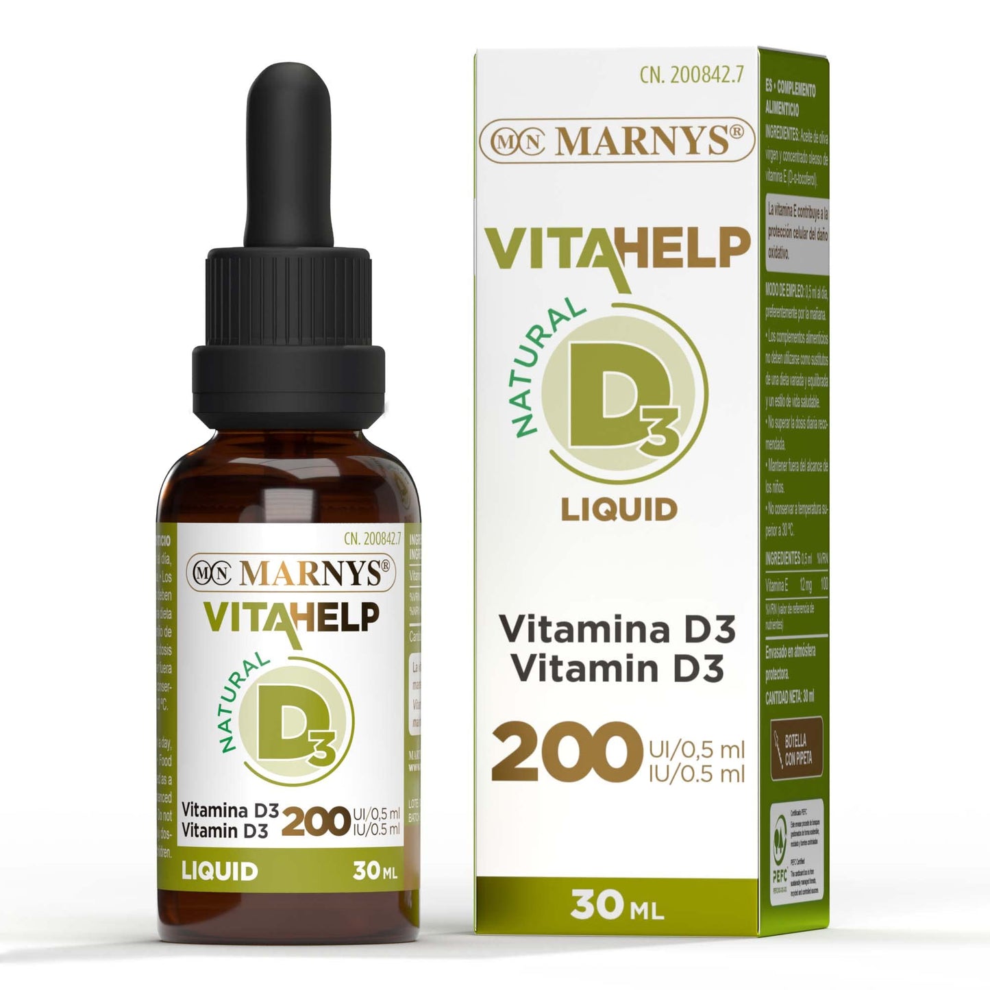 Marnys Vitamina D Líquida, Favoreciendo la Salud Ósea En Todas Las Edades, Botella con Pipeta 30 Ml 80 g
