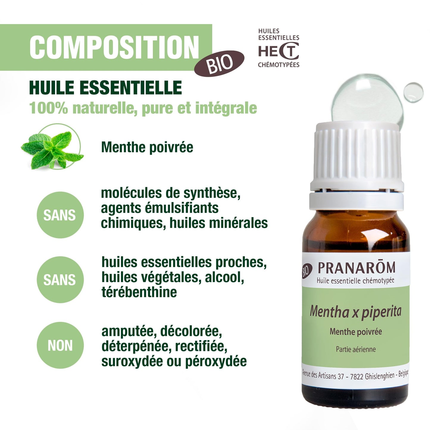 PRANARÔM - Menta piperita - Aceite esencial quimiotipado - Digestión e higiene bucal - 100% puro y natural - HETC - 10 ml
