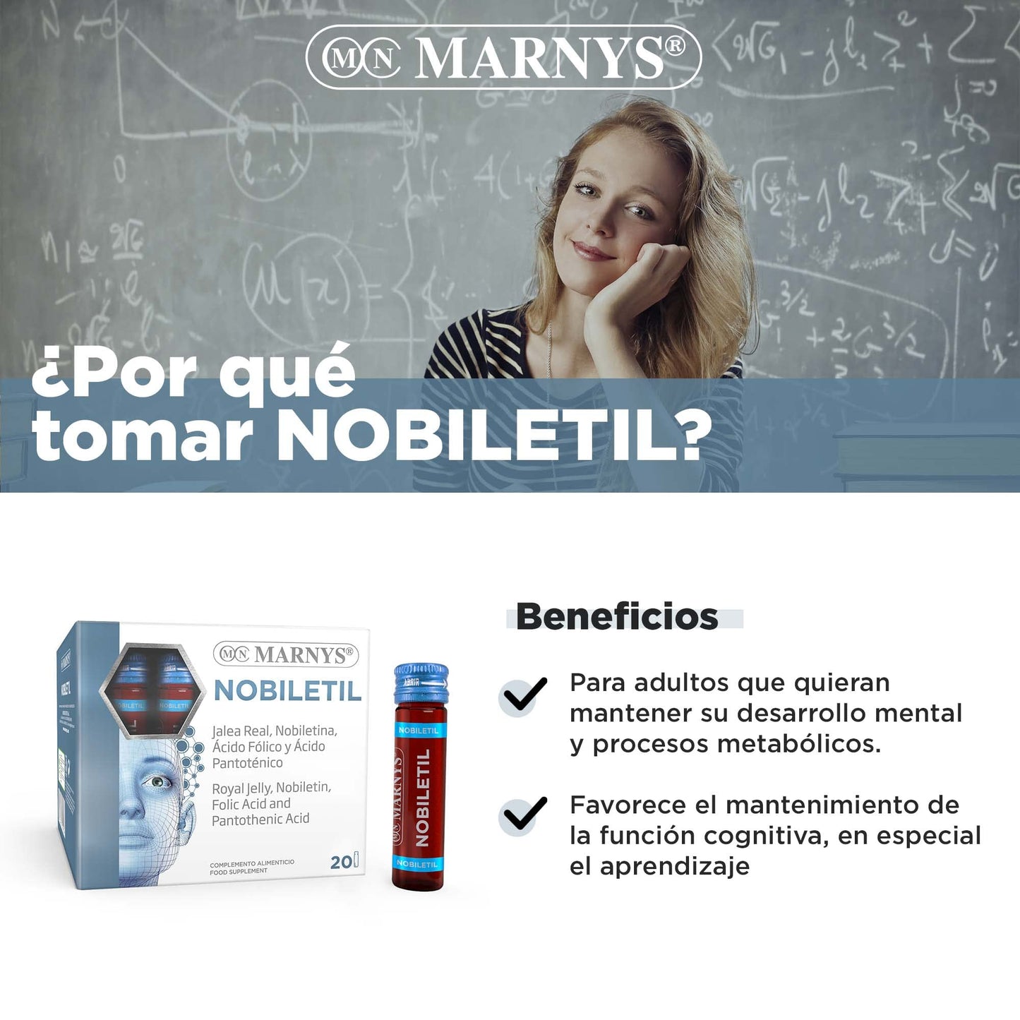 MARNYS Nobiletil Desarrollo Mental con Vitamina B5, B9, Jalea Real, Nobiletina 20 Viales