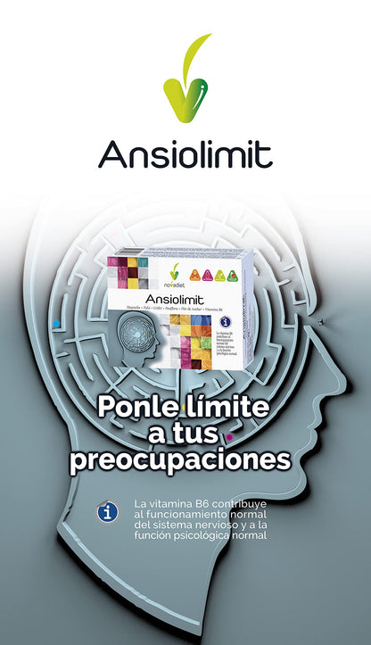 Novadiet - ANSIOLIMIT Cápsulas con Vitamina B6, Magnolia, Tulsi, GABA, Pasiflora, Flor de Azahar, Vitamina B6, Ayuda a Disminuir la Ansiedad, Agobio, Estrés y el Nerviosismo - 60 Cápsulas
