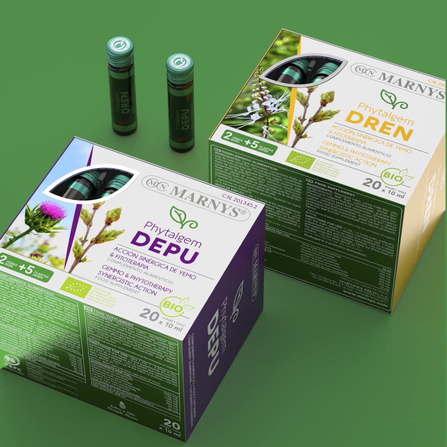 Marny's Phytalgem Dren, Equilibrar Los Líquidos, Clave Para El Bienestar, 20 X 10 ml Viales Bebibles Monodosis, Sabor A Piña