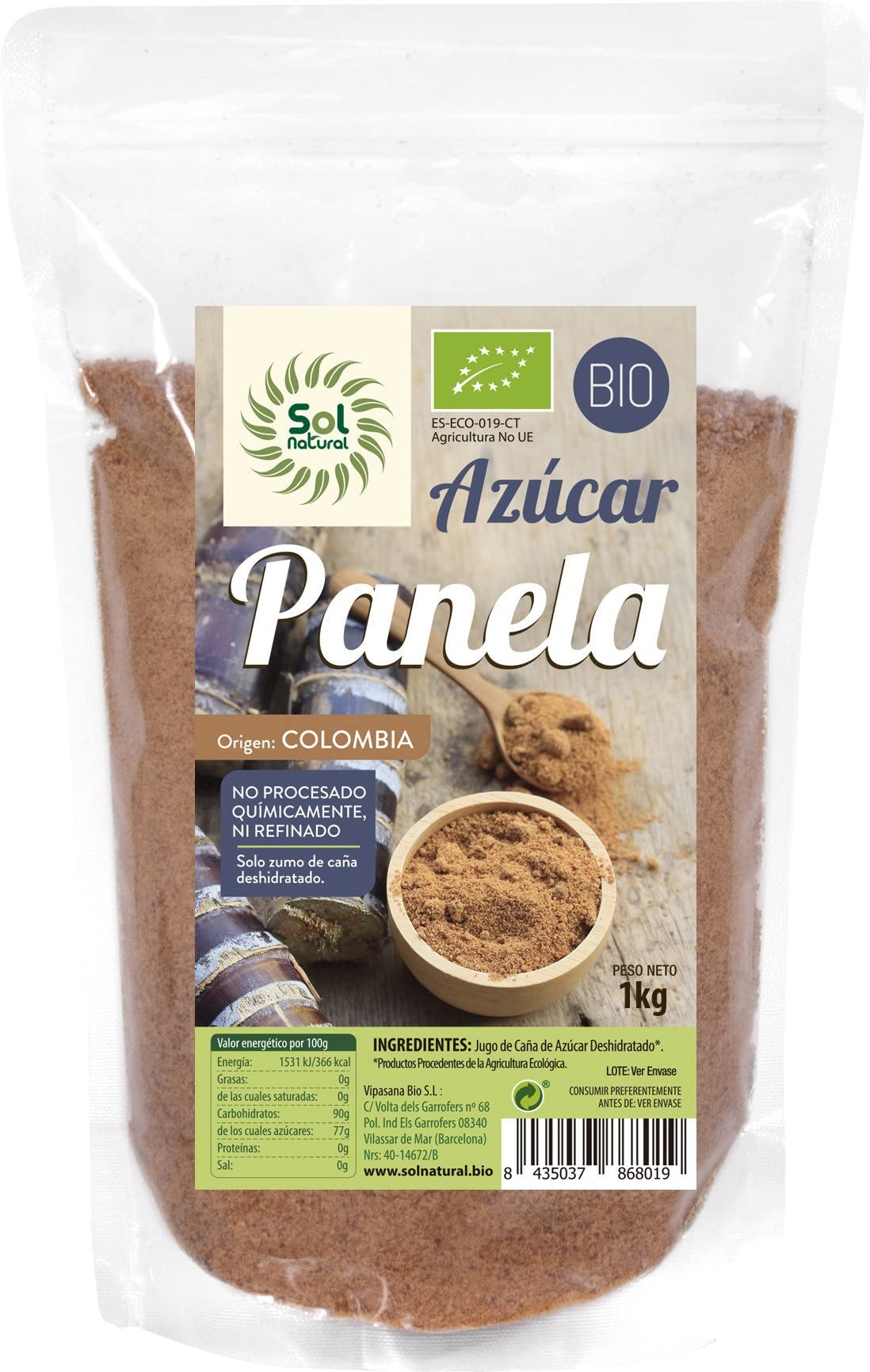 SOLNATURAL AZUCAR PANELA Bio Familiar 1 g, No aplicable