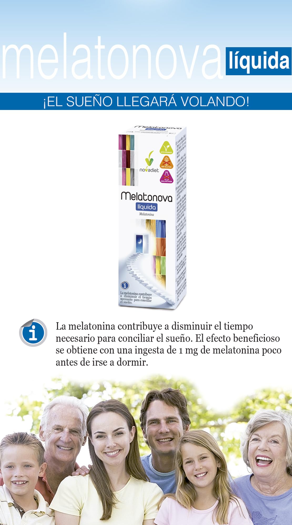 Novadiet - MELATONOVA LÍQUIDA con Melatonina - Para un Sueño Reparador y Revitalizante - Conciliar el Sueño y Alivio del Jet Lag - Acción Antioxidante - Envase de 30 ml