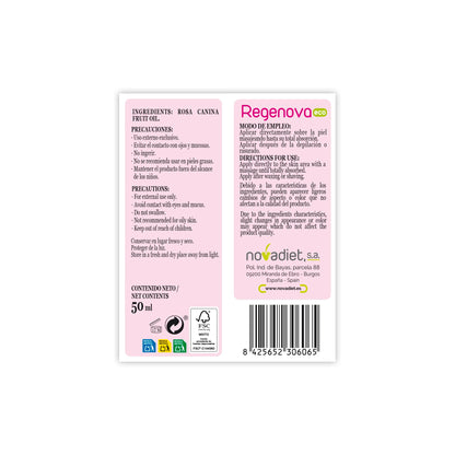 Novadiet - REGENOVA ECO 50 ML con Aceite de Rosa Mosqueta Ecológico - Regeneración y Hidratación Profunda - Promueve Cicatrización y Mejora de Manchas - Uso Externo - Envase 50 ml