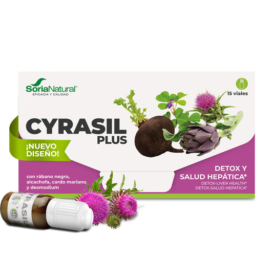 Soria Natural Cyrasil Plus - El Detox más POTENTE con Rábano Negro, Alcachofa, Cardo Mariano, Zinc y Lecitina de Soja - Depura las Toxinas, Control de Peso y Líquidos, Adelgazante - 15 viales