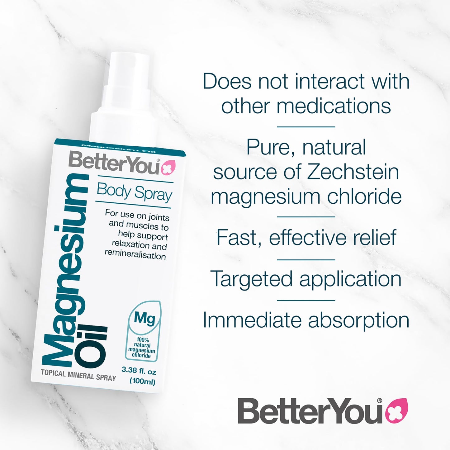 BetterYou - Aceite Corporal de Magnesio Transdérmico | Spray de 100 ml | Ayuda para Mejorar el Descanso y la Recuperación Muscular | Reducción del Cansancio y la Fatiga| Apto para Veganos