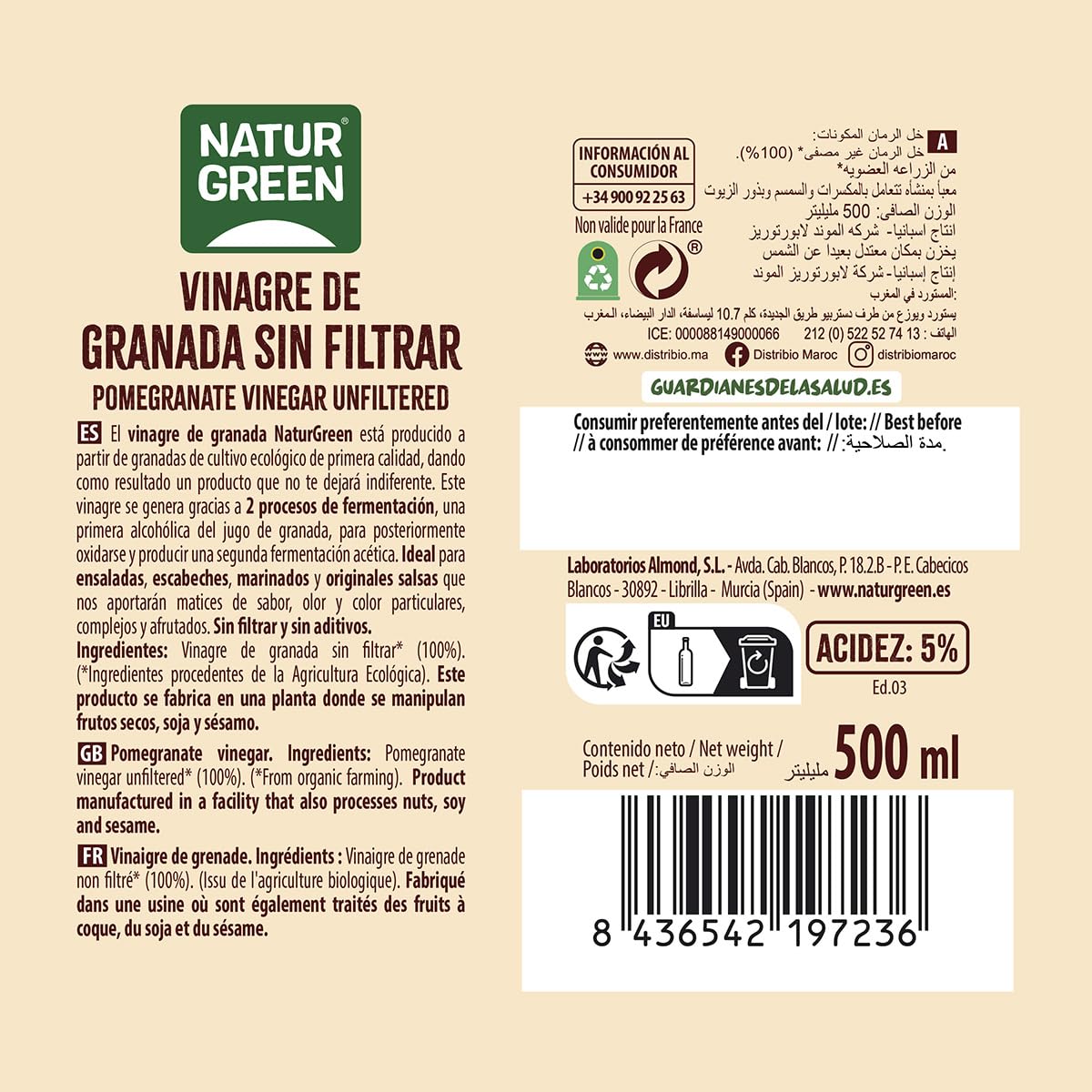 Naturgreen Vinagre De Granada Sin Filtrar Bio 500 Ml