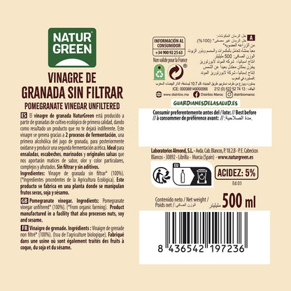 Naturgreen Vinagre De Granada Sin Filtrar Bio 500 Ml