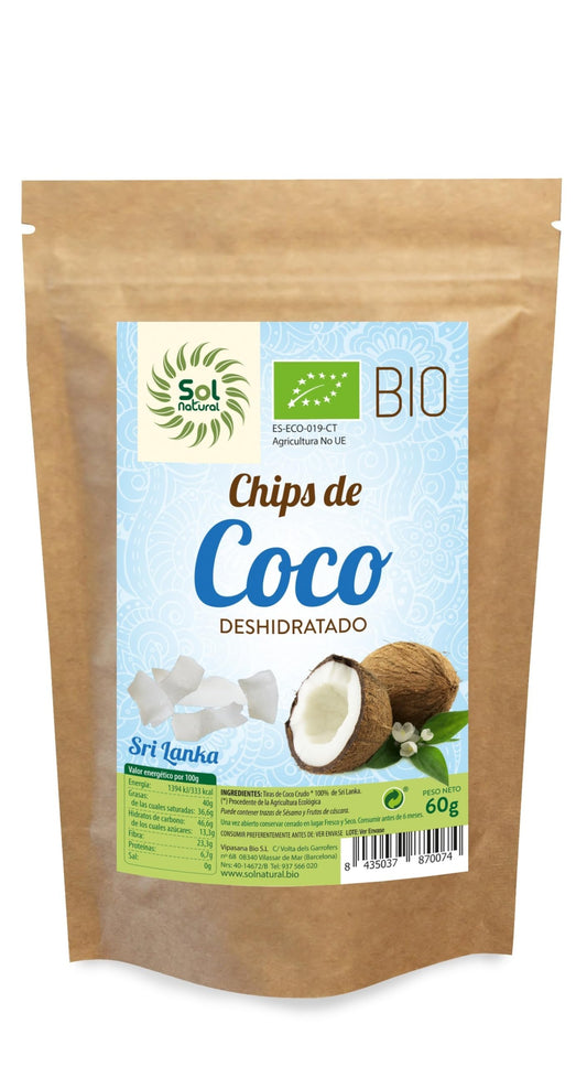 SOLNATURAL Chips DE Coco Bio Sri Lanka 60 g, Estándar, Único