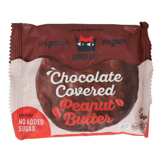 Galleta de Mantequilla de Cacahuete cubierta de Chocolate sin azúcar añadida Kookiecat 50 gr