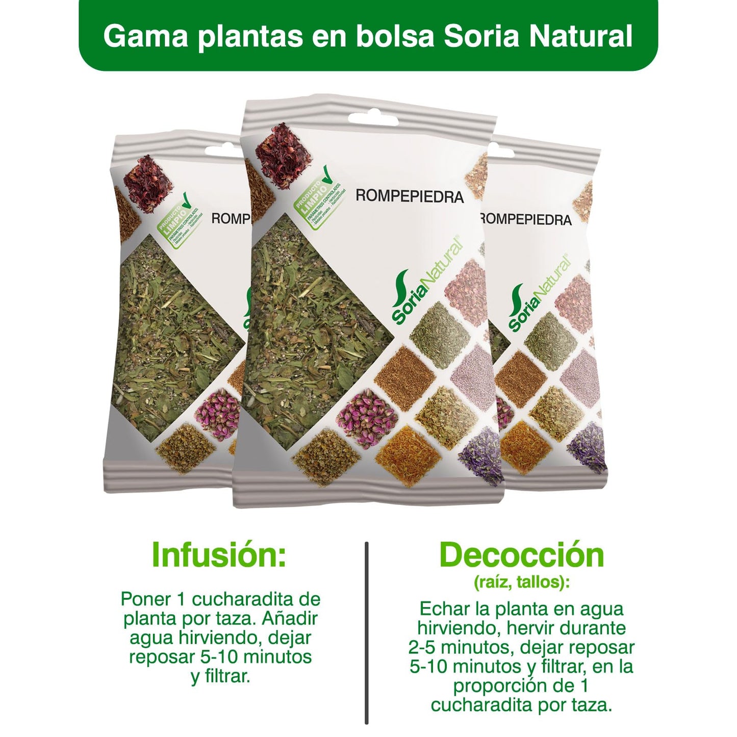 Soria Natural Rompepiedra en Bolsa – Ayuda en Caso de Cálculos Renales – Digestiva y Diurética - Para Preparar en Infusión o Decocción – Riqueza de Principios Activos - 100% Natural - Bolsa de 40g