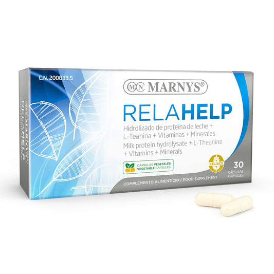 Relahelp - L-Teanina 100mg + HIDROLIZADO PROTEICO + Magnesio+ Zinc Alivio de la Ansiedad y Estrés - 30 cápsulas vegetales