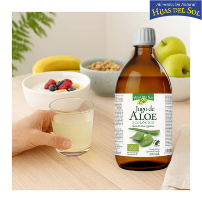 Hijas del Sol - Jugo de Aloe Vera Ecológico BIO 500ml | Complemento Alimenticio | Rico en Acemananos y Aloverosa | Digestivo y Depurativo | Apto para Veganos