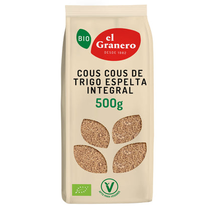 El Granero Integral - Cous Cous de Trigo Espelta Integral BIO - 500 g - Alto Contenido en Proteínas y Fibra - Bajo Índice Glucémico - Propiedades Digestivas - Apto para Veganos