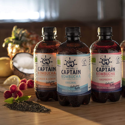 Captain Kombucha – Bebida Probiótica Naturalmente Fermentada, Sin Aditivos ni Conservantes, Sin Colorantes ni Sabores Artificiales, Sin Pasteurizar, Vegan - 6 x 1000ml
