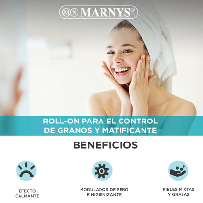 Marnys Acniroll - Roll-On 10Ml Control de Granos Matificante Bio - Ingredientes Naturales y Bio - Efecto Seborregulador e Higienizante En Pieles con Tendencia Acnéica - Made In Spain 50 g