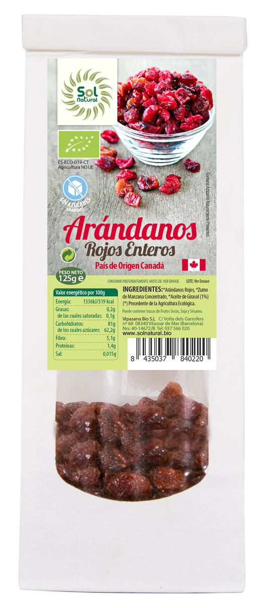 Solnatural Arandanos Rojos De Canada Sin Azucar Bio 125 G 300 g