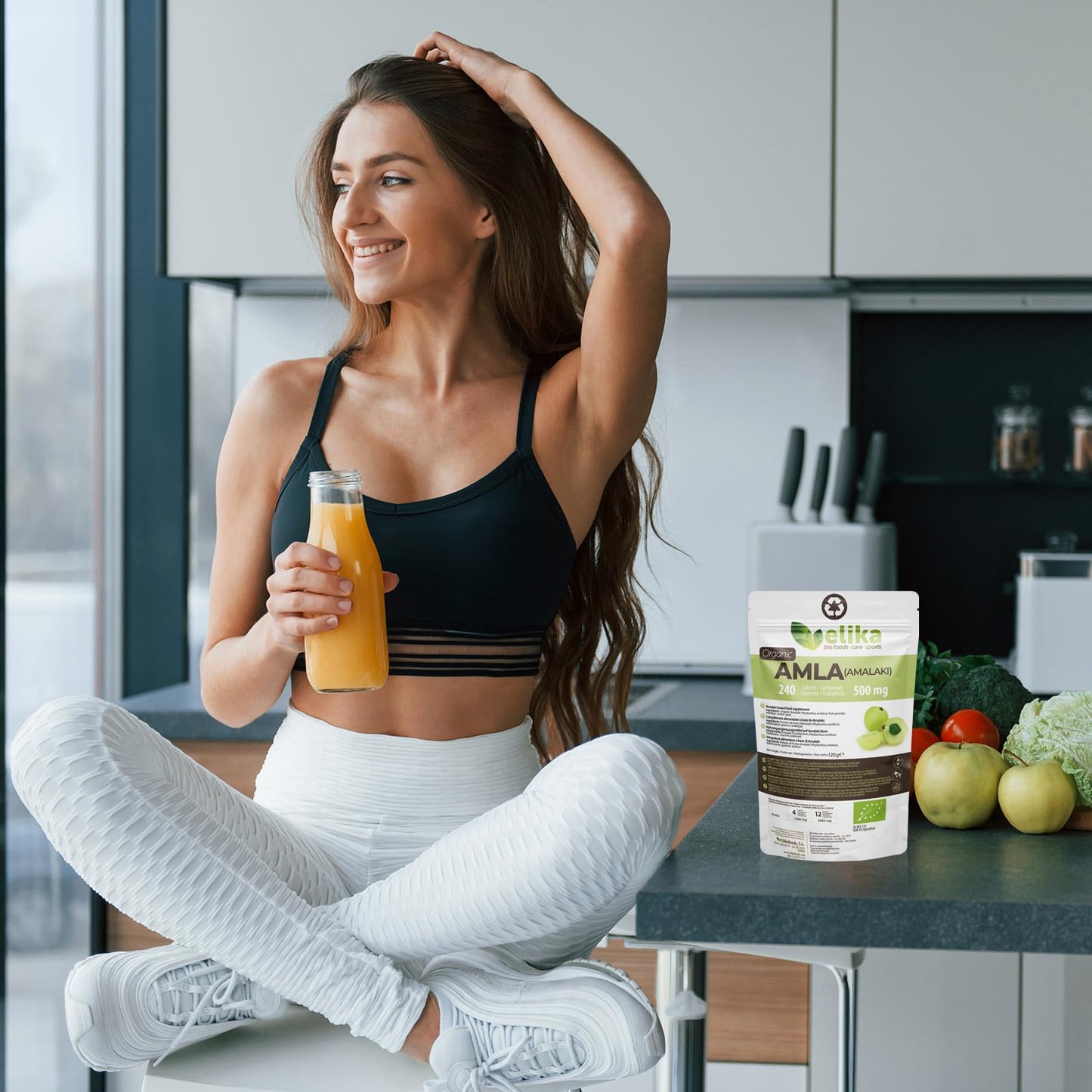 AMLA Elikafoods ® ORGÁNICA Crecimiento Cabello - Vitamina cabello - Mejora la piel y caida pelo mujer - Con Vitamina C, Zinc, Proteina, Calcio, Hierro Suplemento. Caida cabello mujer (240ud -500mg)