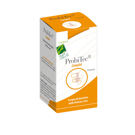ProbiTec Complet - 30 Cápsulas - Combinación de 8 Cepas de Probióticos, FOS y Zinc - Ayuda a Reforzar las Defensas - Contribuye a Mejorar la Digestión y la Absorción de Nutrientes - 100% Natural