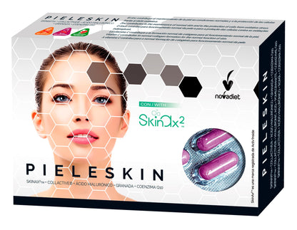 Novadiet - PIELESKIN Capsulas con SkinAx²™, Collactive, Ácido Hialurónico, Granada y Coenzima Q10 - Ayuda Reducir las Arrugas, las Manchas y las Imperfecciones de la Piel - 30 Cápsulas