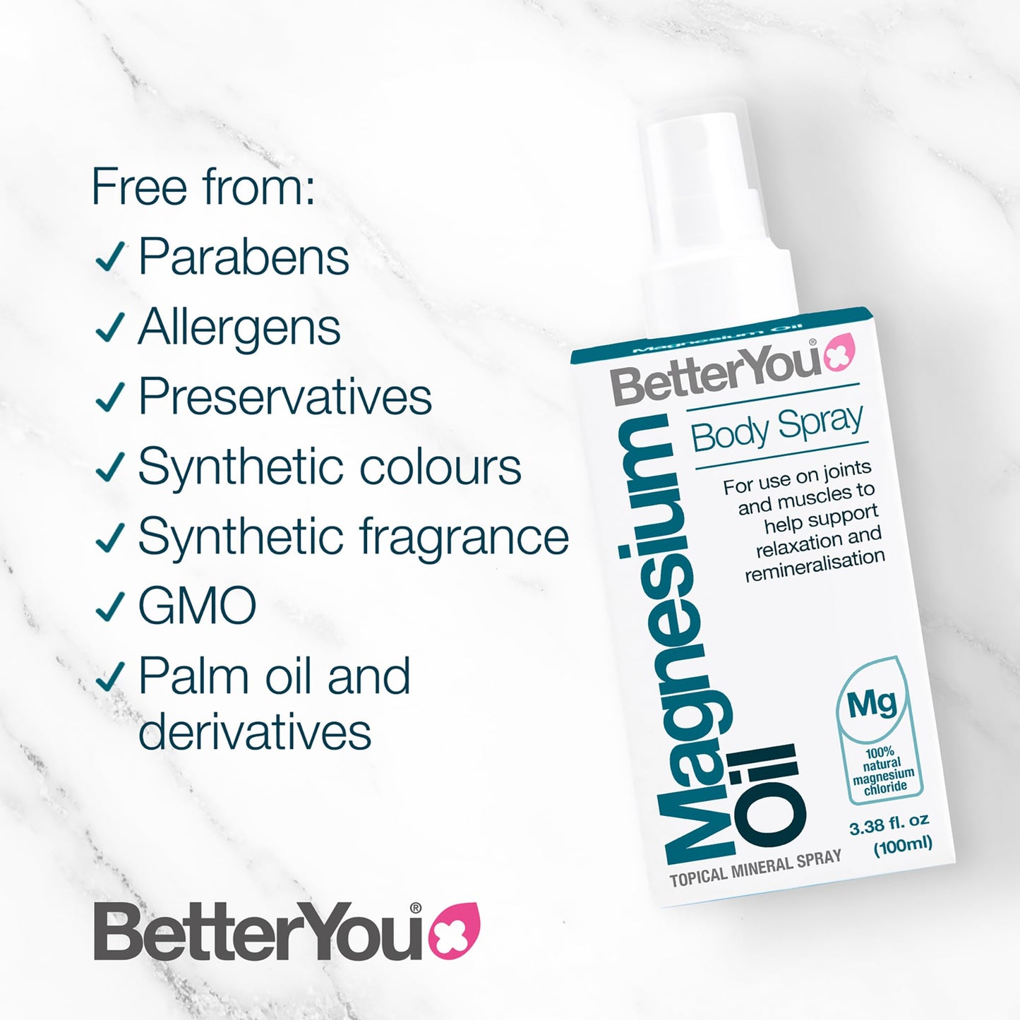 BetterYou - Aceite Corporal de Magnesio Transdérmico | Spray de 100 ml | Ayuda para Mejorar el Descanso y la Recuperación Muscular | Reducción del Cansancio y la Fatiga| Apto para Veganos