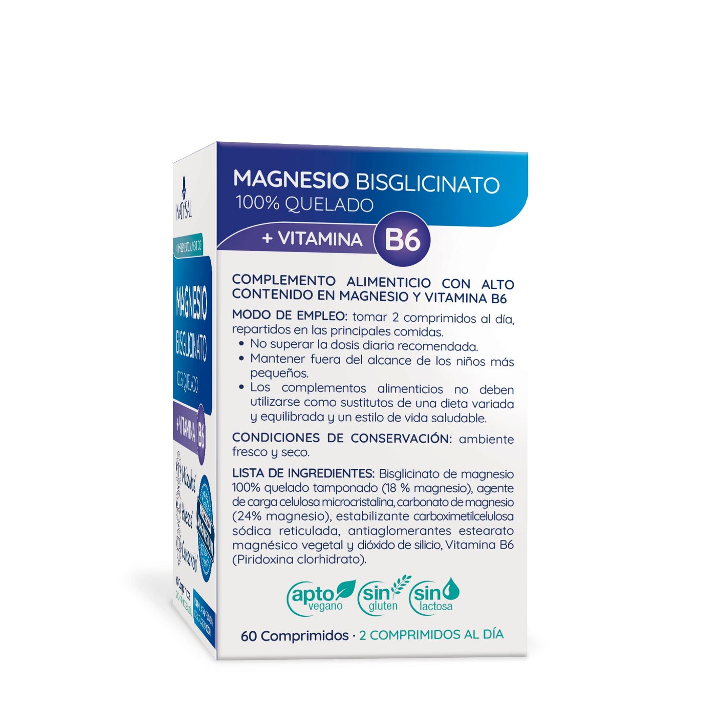 MAGNESIO + B6 | 60 comp. Cansancio-Huesos-Músculos | Natysal