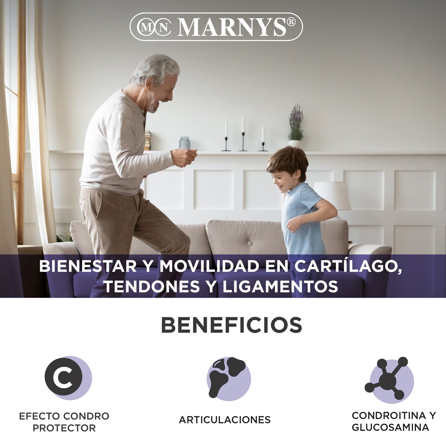 Marny's Condroitina y Glucosamina, Condrohelp, Movilidad en Cartilagos, Tendones y Ligamentos - con Colageno, Acido Hialuronico y Vitamina C - Formato Polvo con Sabor Naranja, Esencial, 350 Gramos